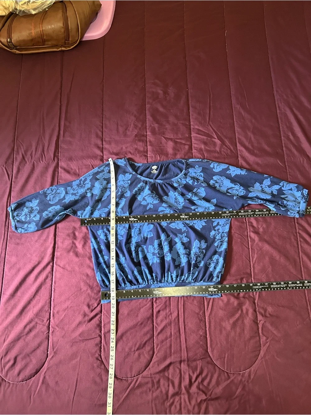 Old Navy Girls Blue Floral Scoop Neck 3/4 Sleeve Blouse L (10-12)